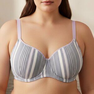 Women’s Back Smoother Lined Wired White Blue Purple Stripes Bra Size 36 C Comfy